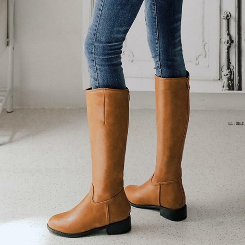 Women’s Men’s Mid Calf Knee High Riding Boots Tall Shoes Zipper Leather Oversize