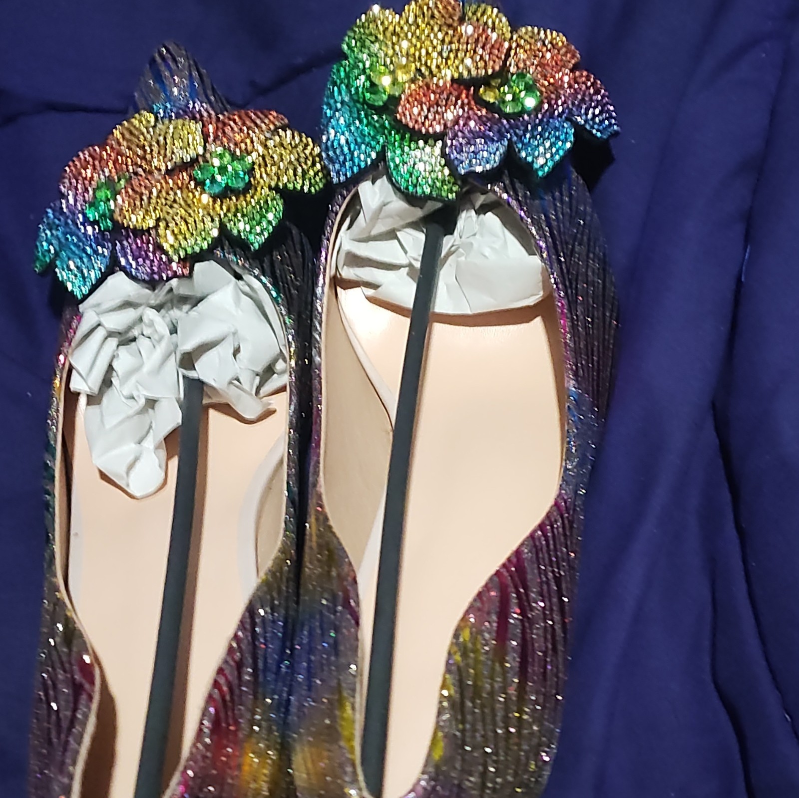 Women’s Multicolor Pointed Toe Slip-On Pump Heels Beaded Rhinestone 8
