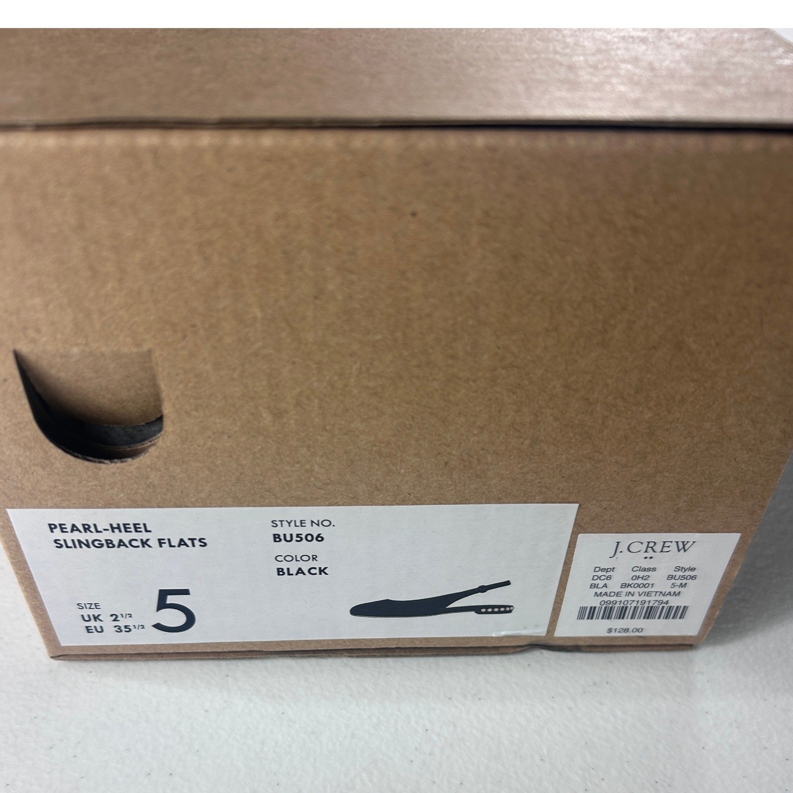 J.Crew Pearl-Heel Slingback Flats Black Textile BU506 Womens Size 5 NEW