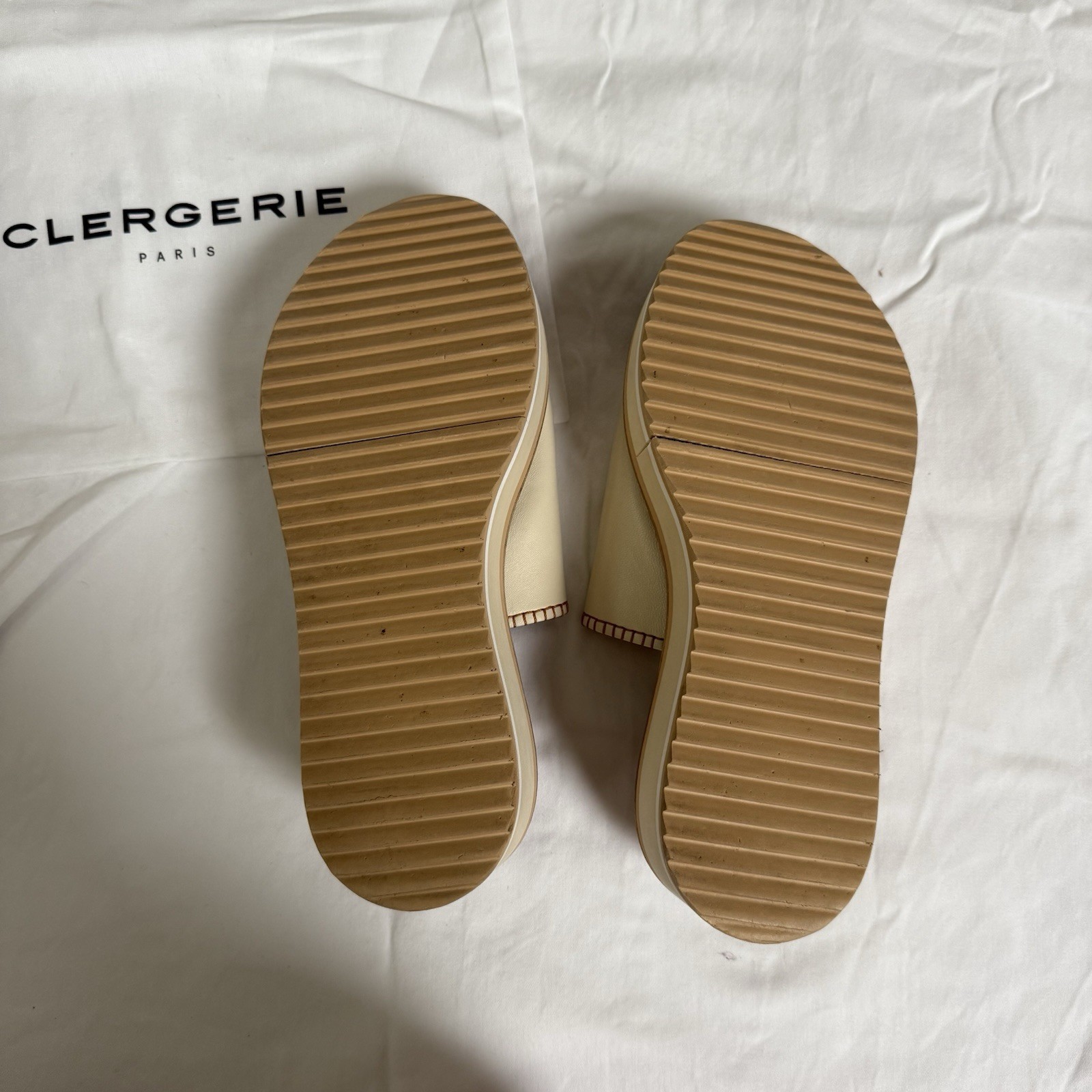 Clergerie Women’s Leather Slide Sandals Platform Slip-On Stitched Straps 8