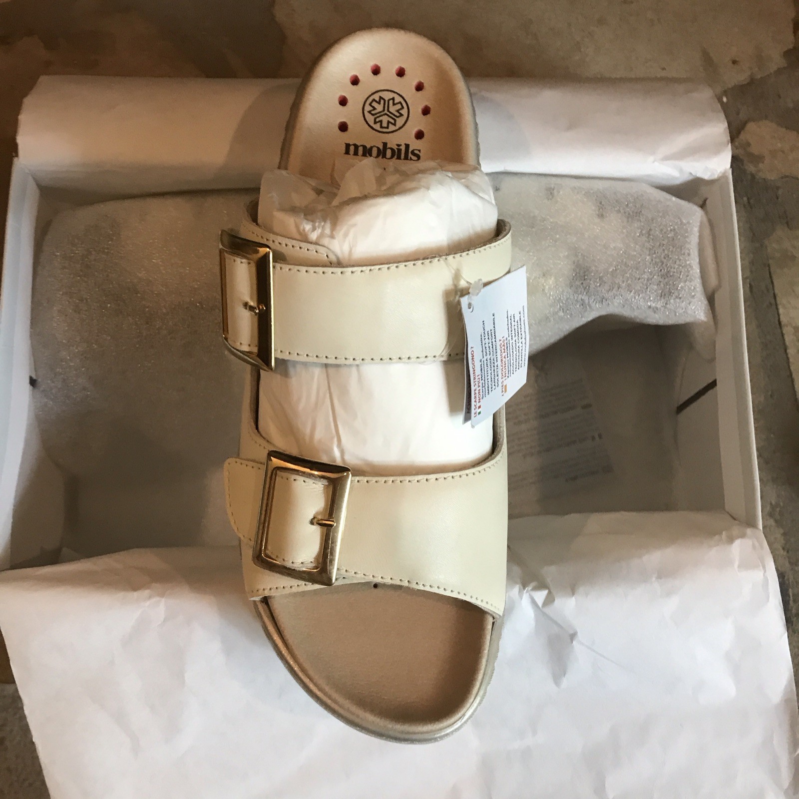 Mobils Ergonomic Off White Leather Slide Sandals Buckle Adjustable Strap 8