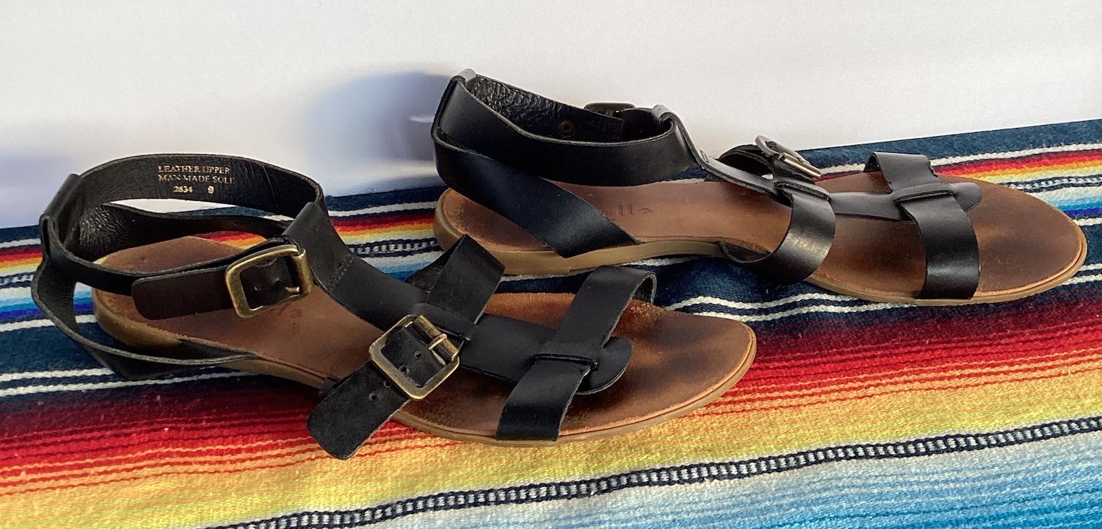 Mariella Made In Italy Black Leather Strapped Sandals Women Size 9/41 Gladiator