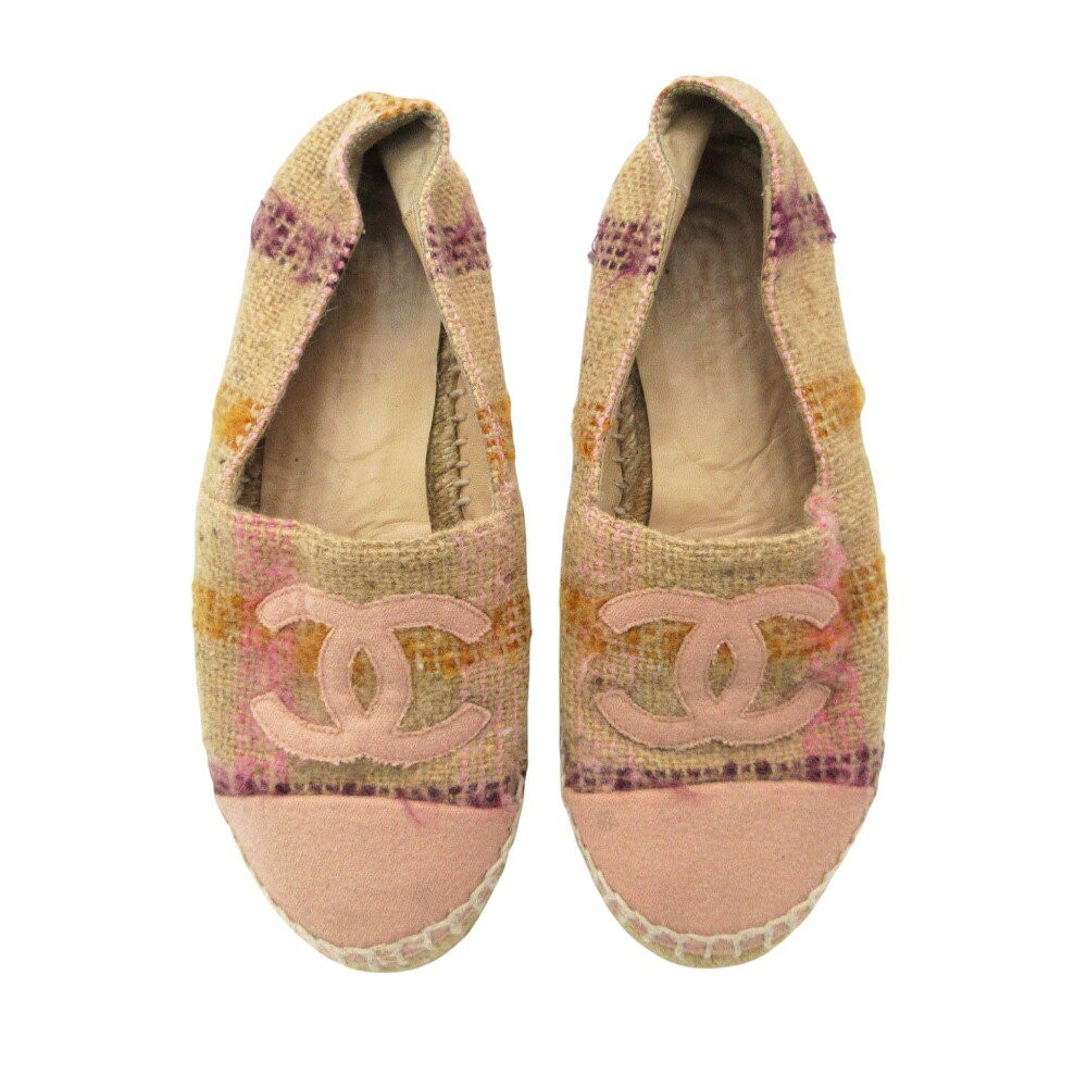 CHANEL Shoes Slip-on Espadrille Cocomark EU 37 US 7 Pink Natural Authentic