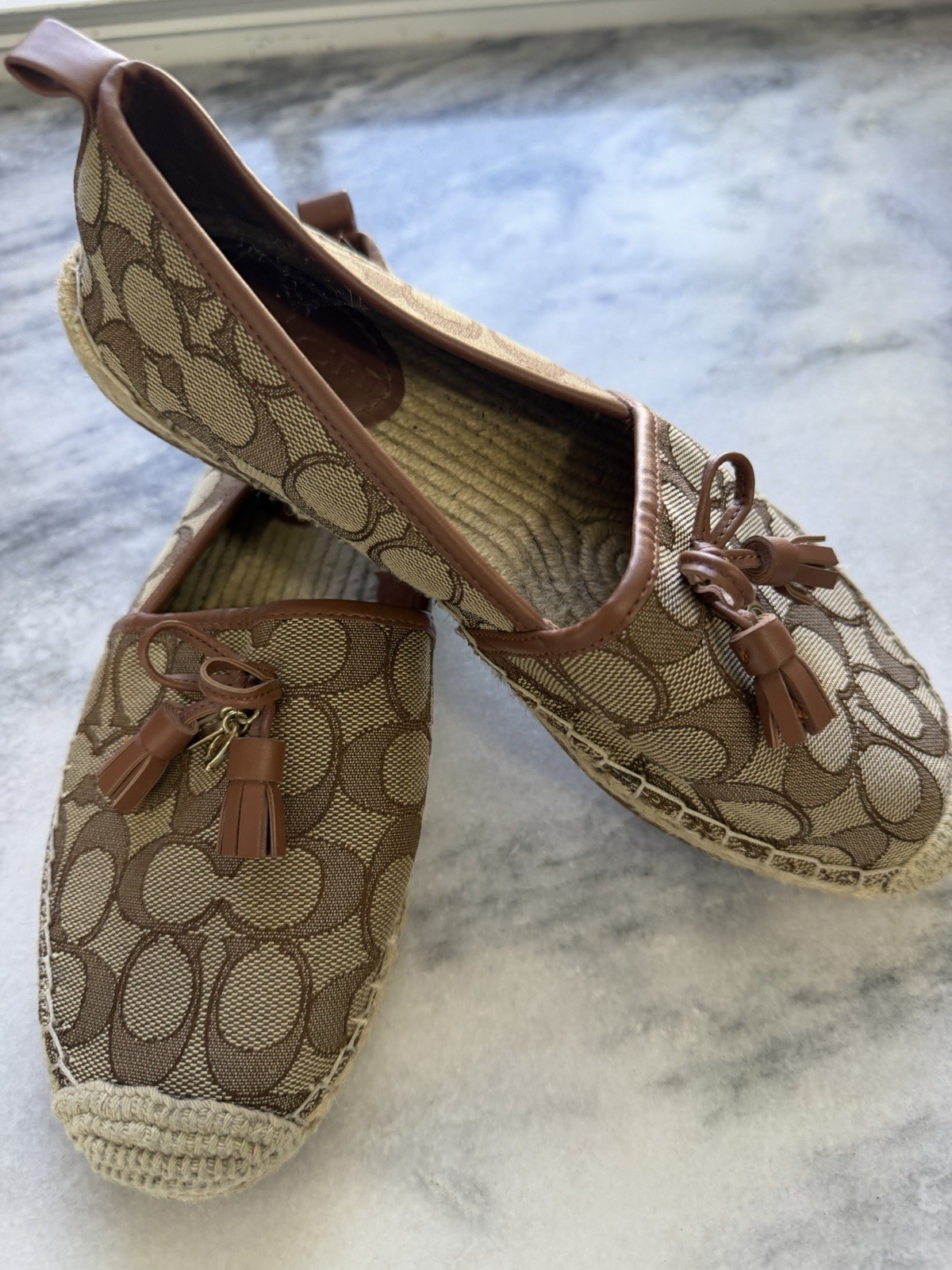 Coach Womens Signature Logo Tassel Slip-On Espadrille Flats Almond Toe 7