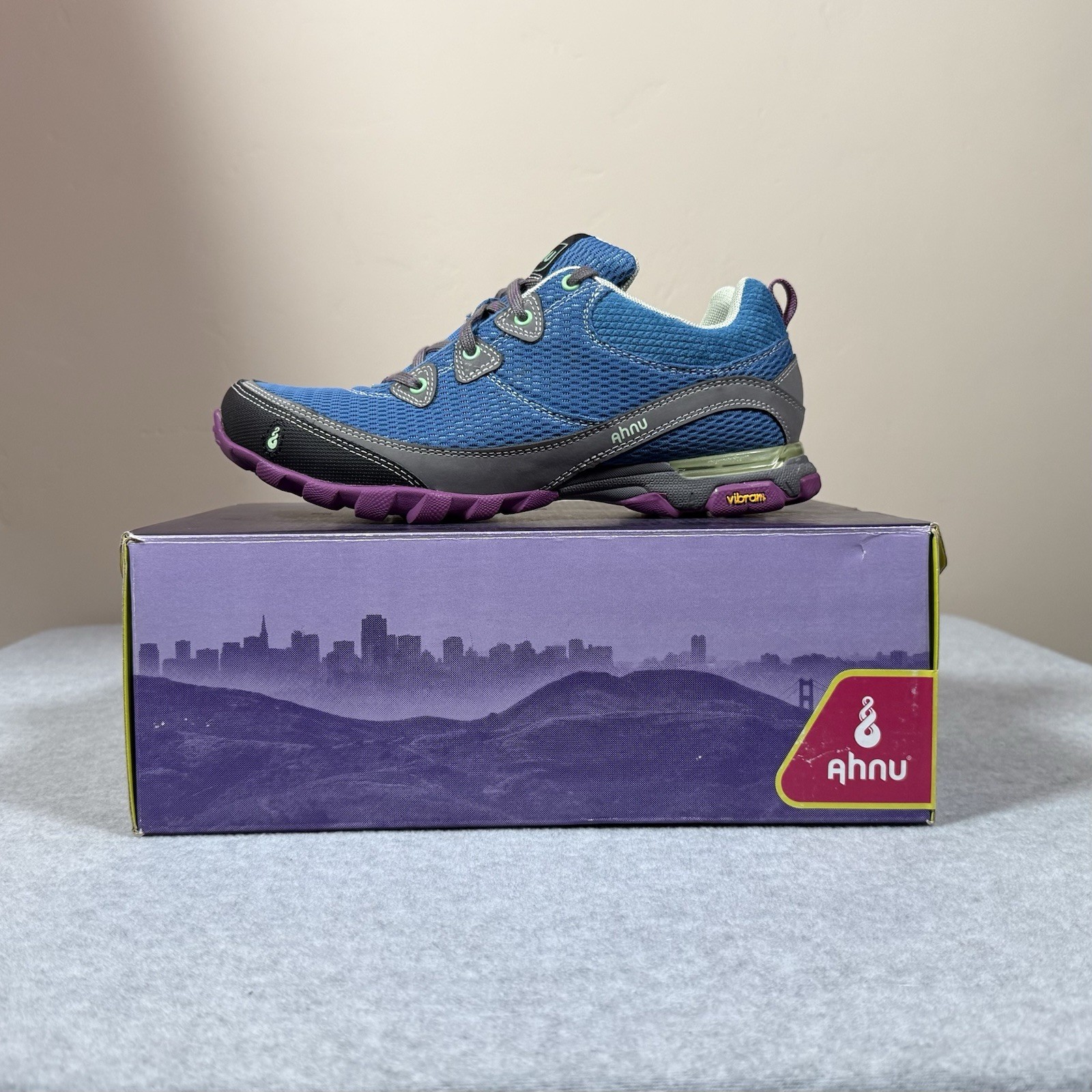 Ahnu Sugarpine Air Mesh Trail Hiking Shoes Womens Size 8 Vallarta Blue Vibram