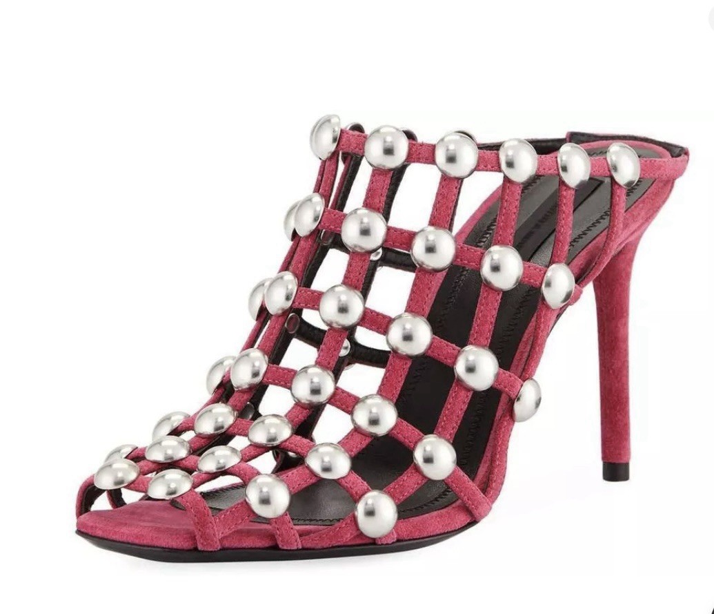 Alexander Wang Sudie Studded Suade Cage Mule Shoes Size 37