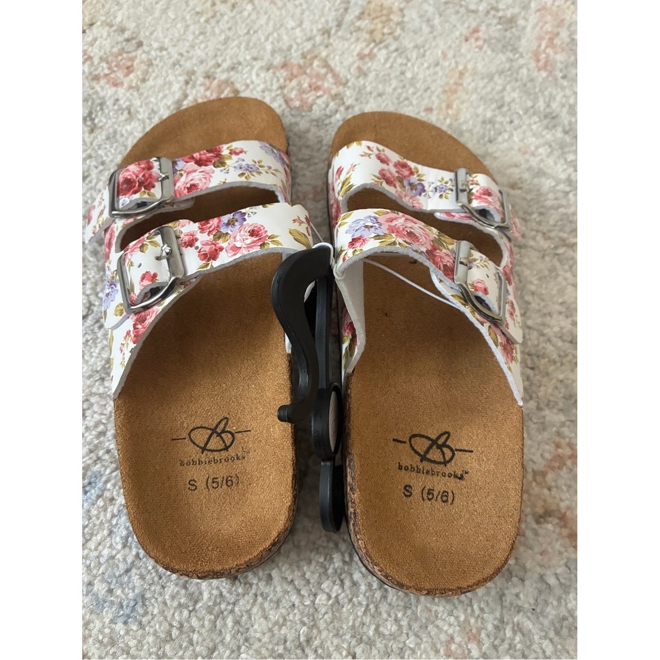 NWT- Women’s Bobbie Brooks Pink Floral Double-Buckle Slides Size 5/6