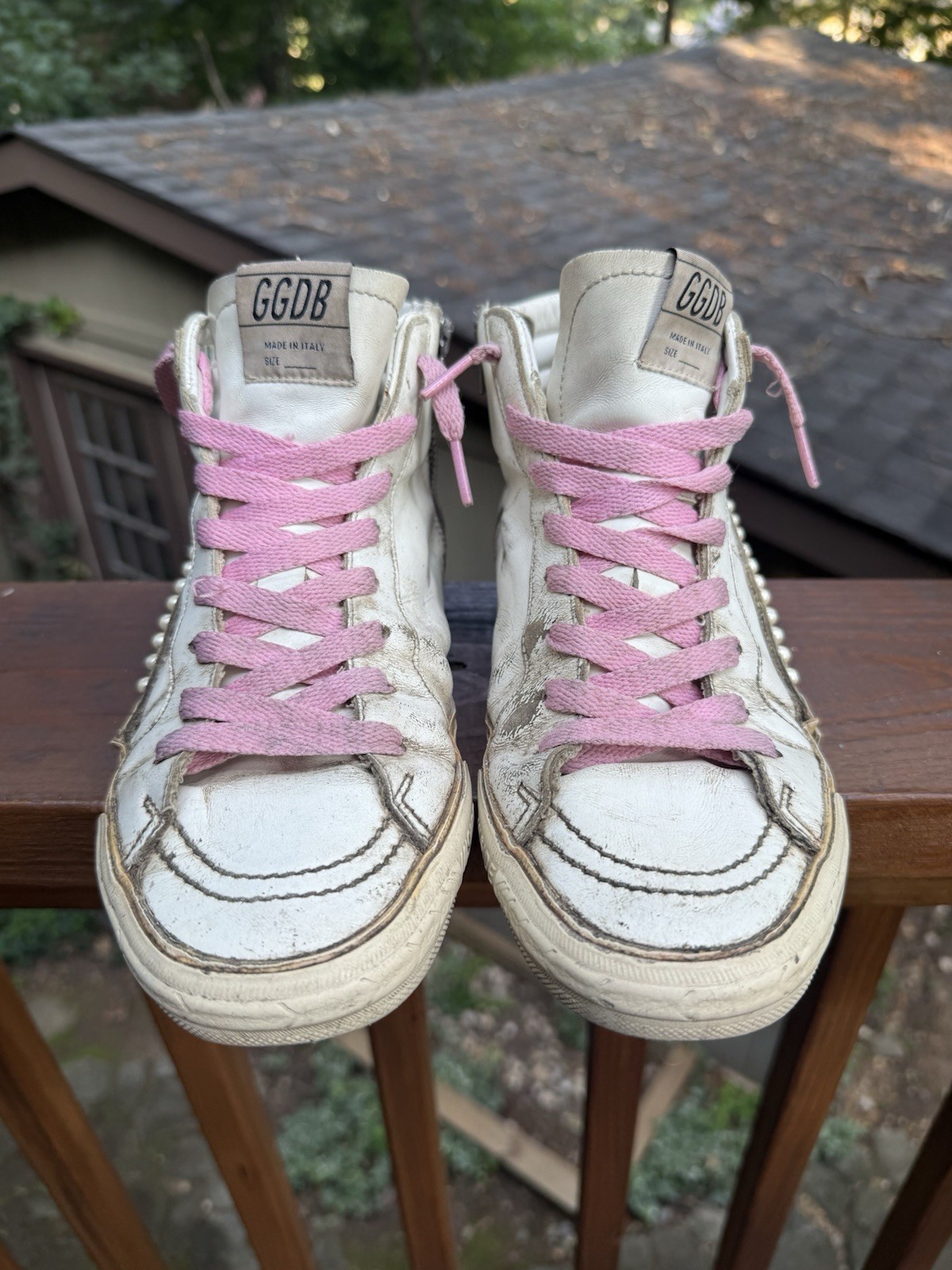 Golden Goose Slide Pink Suede White Canvas Women’s Size EU 38 / US 8