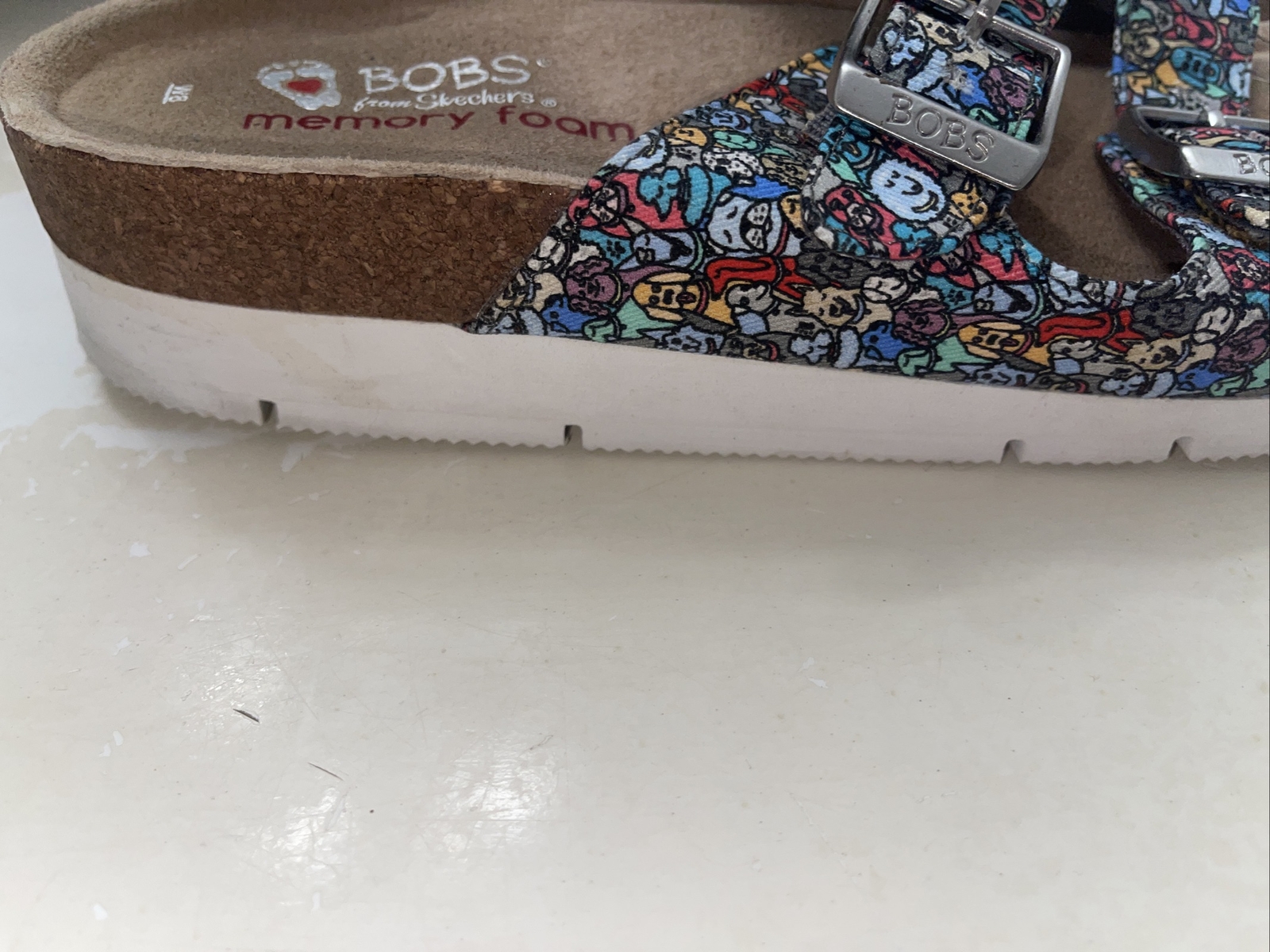 Bobs from Skechers Platform Bohemian Dog Print Double Buckle Sandals Sz 8 Mm15