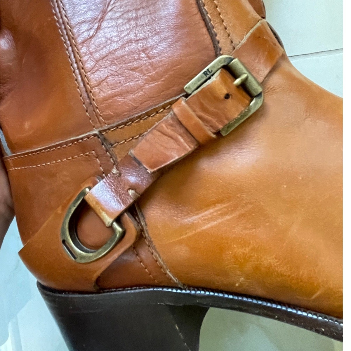 RALPH LAUREN COLLECTION purple label cognac 100% leather western mid calf boots