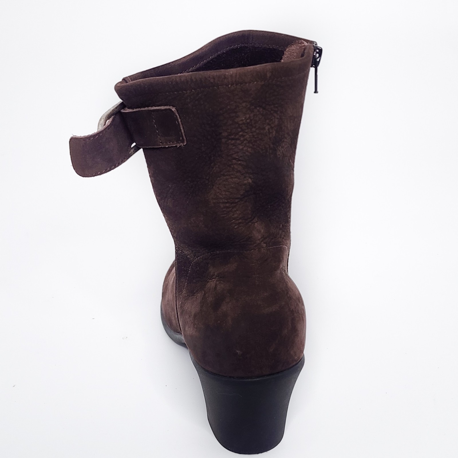 ARCHE Brown Nubuck Leather Ankle Bootie Zip Buckle Detail Size 39 8 8.5