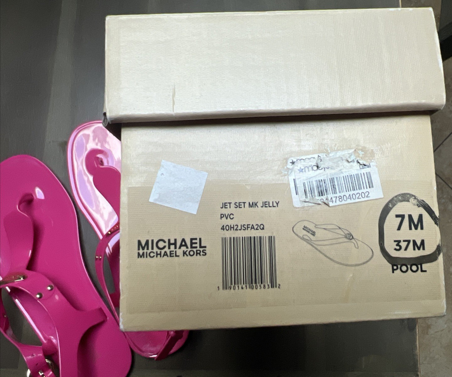 NEW MICHAEL KORS JET SET MK JELLY PVC POOL PINK THONG SIZE 8 M, 38 M