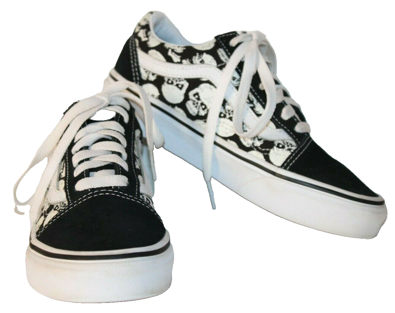Vans Old Skool Glow Skull Canvas Suede Black White Skate Shoes Women 5 Men 3.5