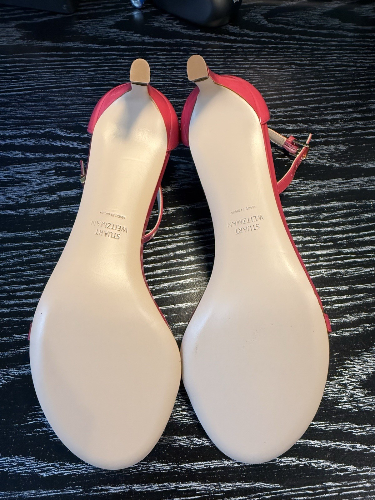 New Stuart Weitzman Pink Patent Leather Open Toe Strappy Buckle Heels US 5.5