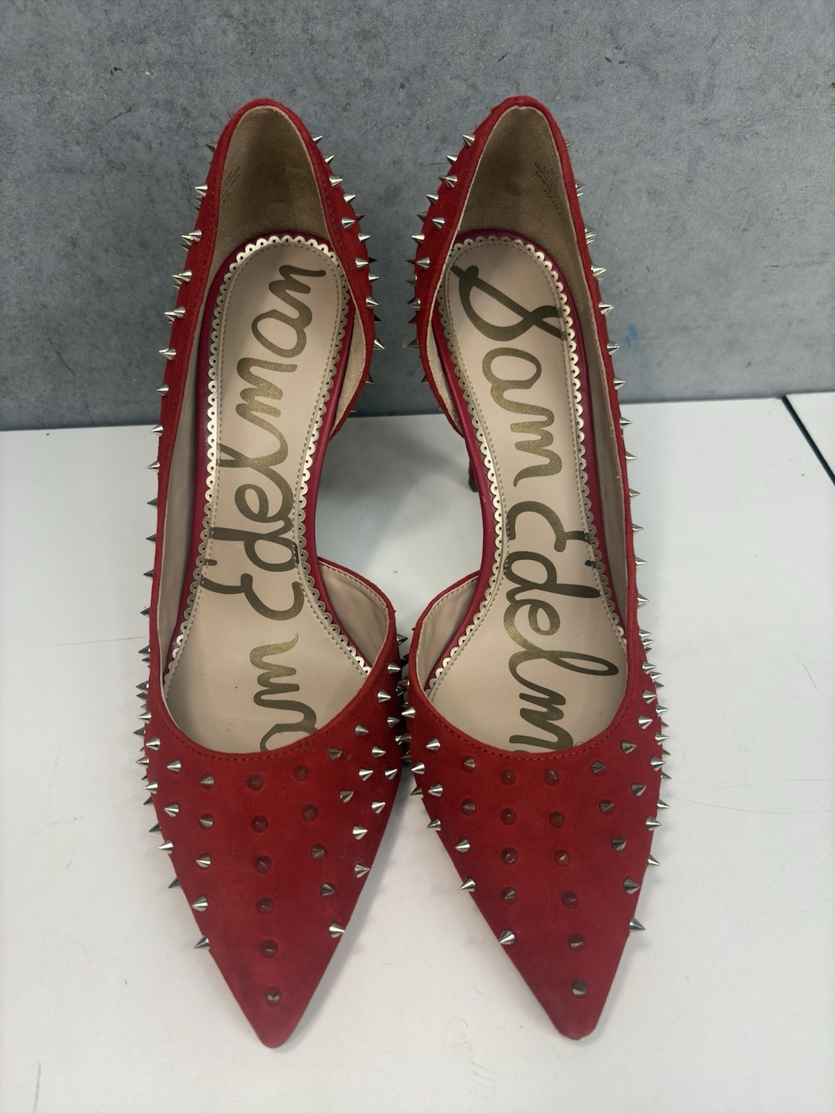 Sam Edelman Hadlee Candy Red Suede Spiked Pointed Toe Heels Pumps Womens 10 M