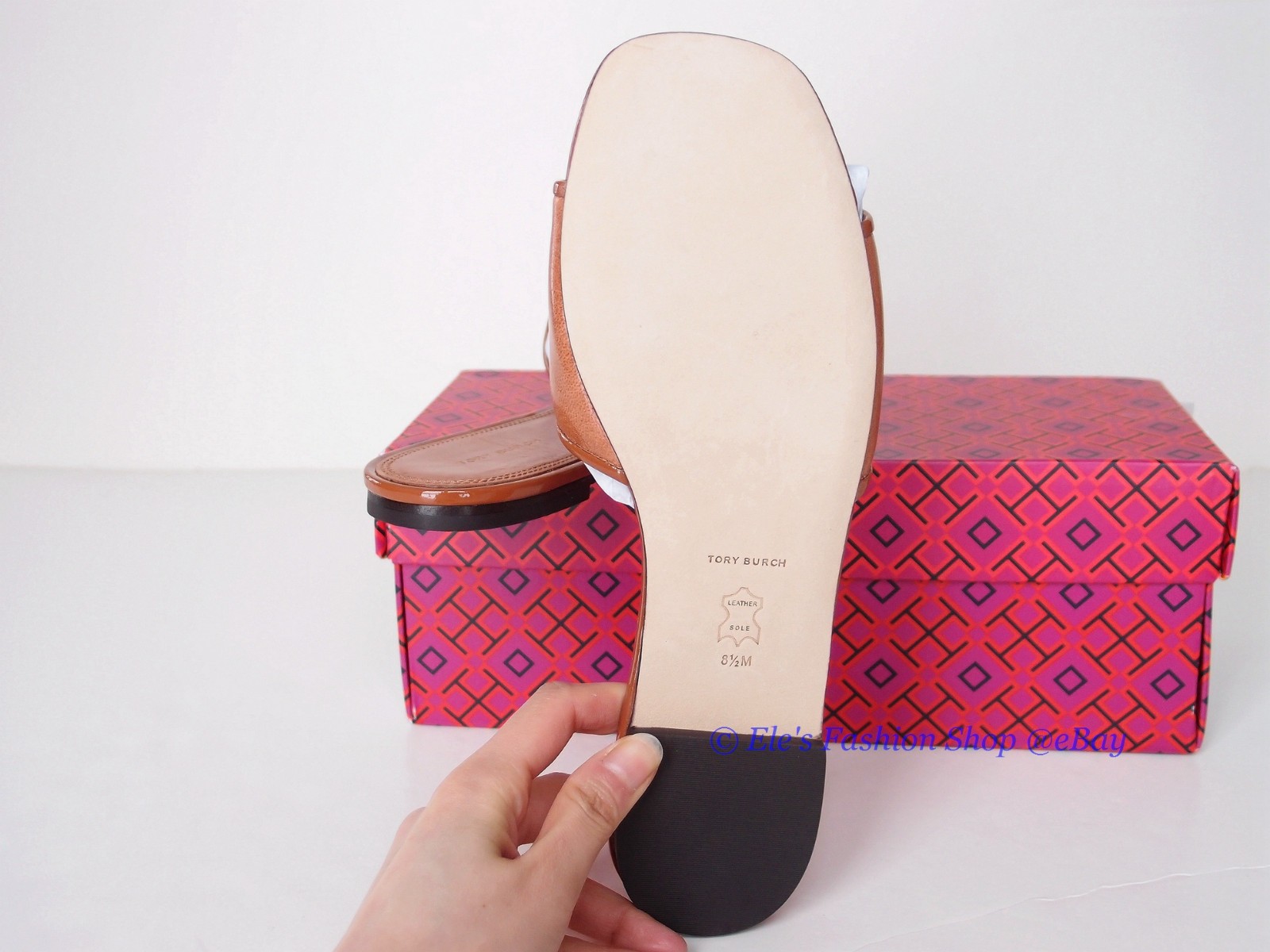NIB Tory Burch Eleanor Leather Slides Bourbon Brown Tan US 8 8.5 9 AUTHENTC