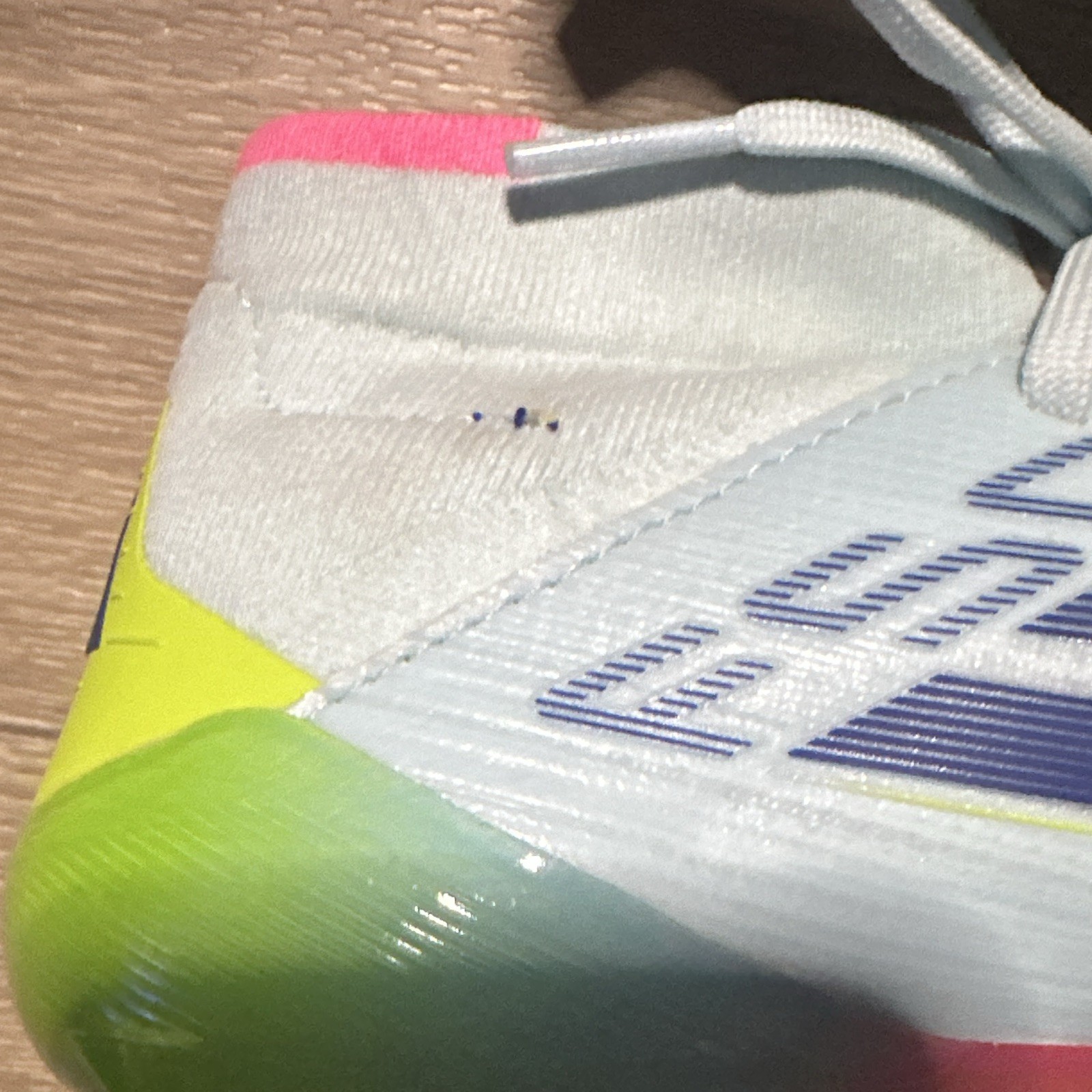 adidas F50 Soccer Cleats White Pink Yellow Blue Lace-Up Mid Top Plastic