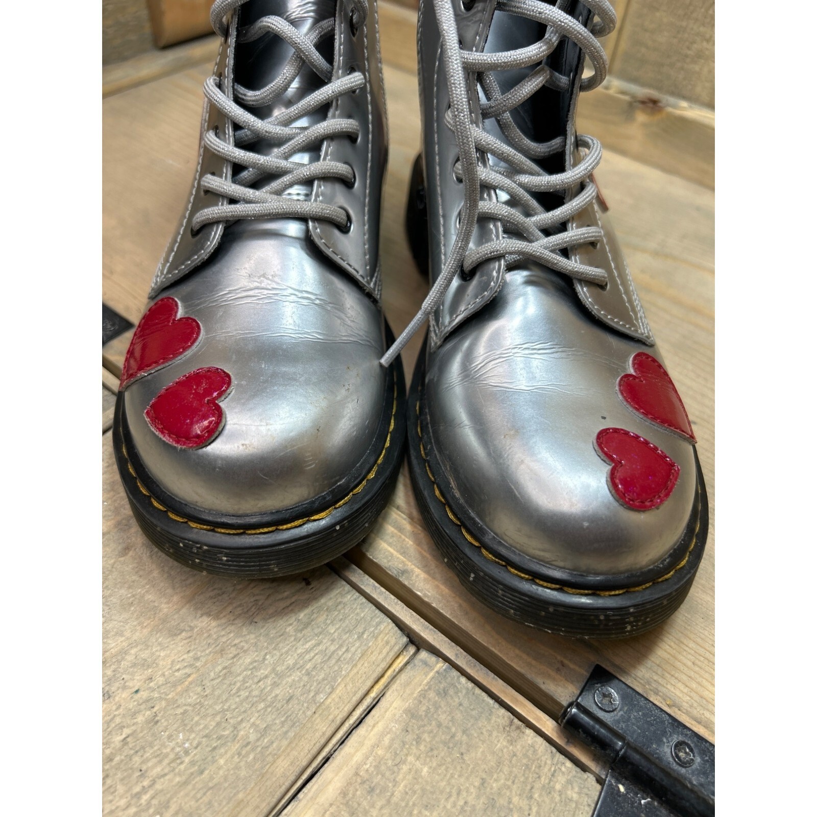 Dr. Martens 1460 J Silver Hearts Boots Metallic US 5L UK 3 EU 36 Glitter 1460J