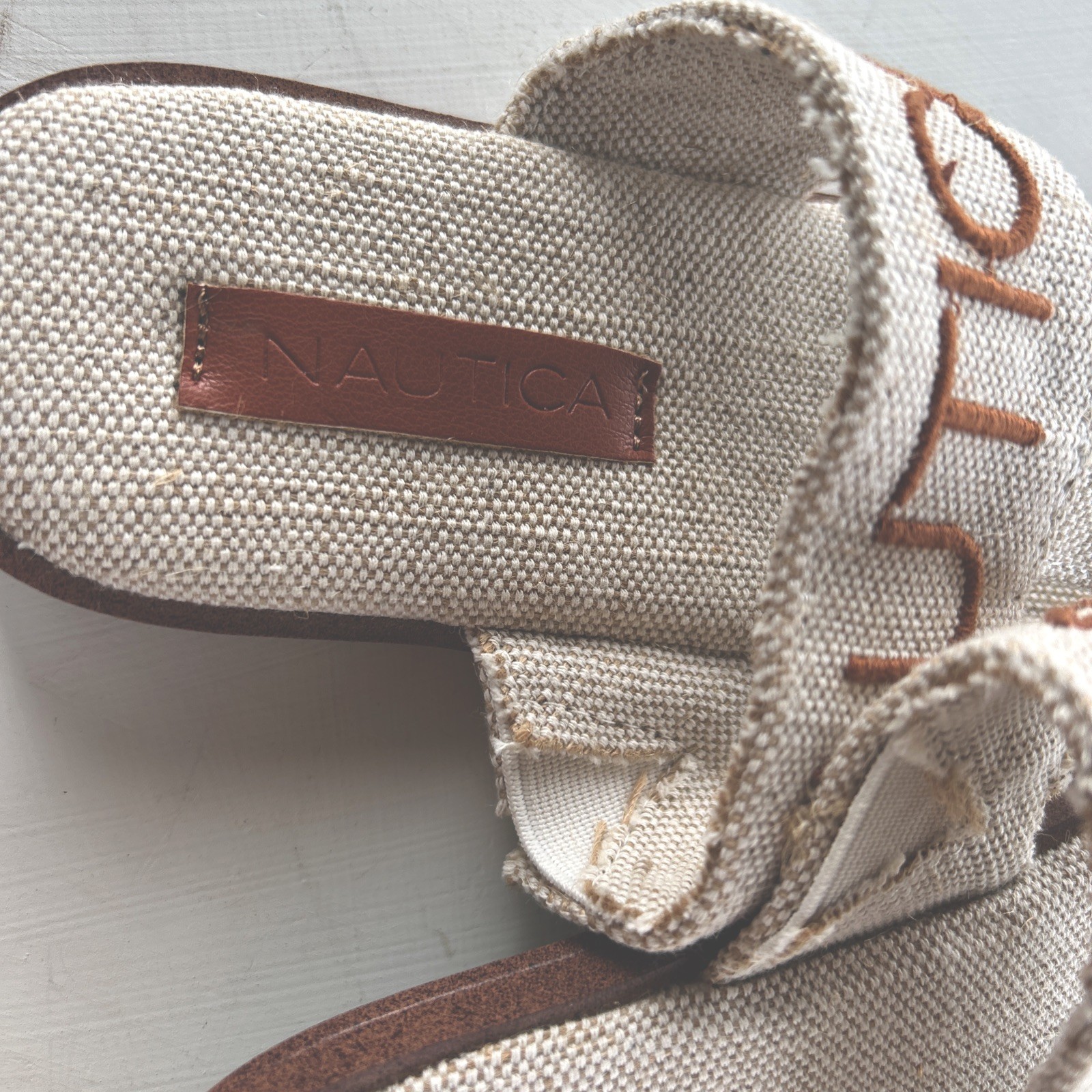Nautica Natural Fabric Upper T-Thong Slip Resistant TPR OutSole Flat Sandals NEW