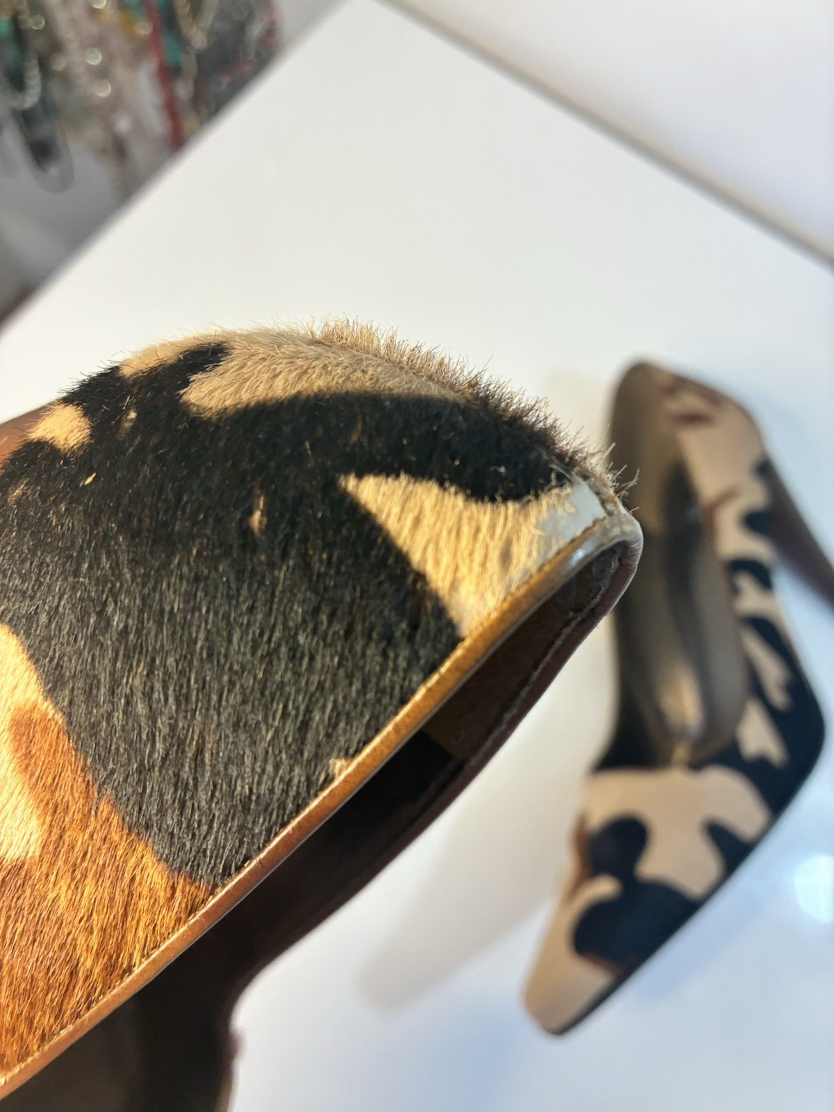 Stuart Weitzman 10B Women’s Fur/Leather Pointed Toe Slip-On Camo Print Pumps