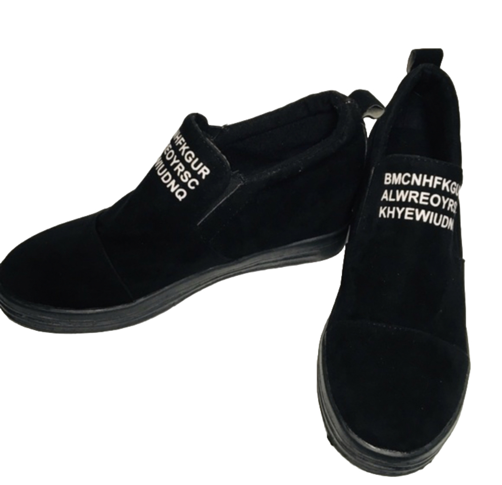 Letter Sneakers BMCNHFKGUR ALWREOYRSC Suede Slip On Wedge /Black/Size US6, CN38