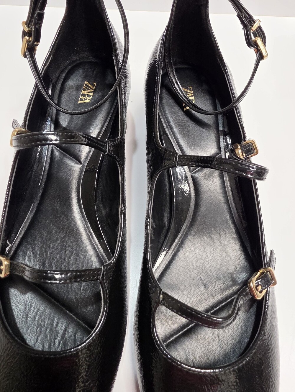 Zara Black Patent Leather Multi-Strap Mary Jane Shoes – Size (EU-41) 10 – 10.5