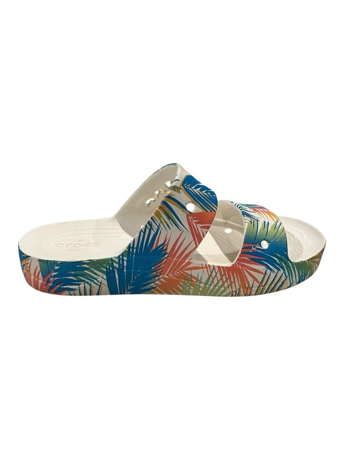Crocs Baya Platform Slide Sandals Tropical Palm Print White Pink Green Size 10