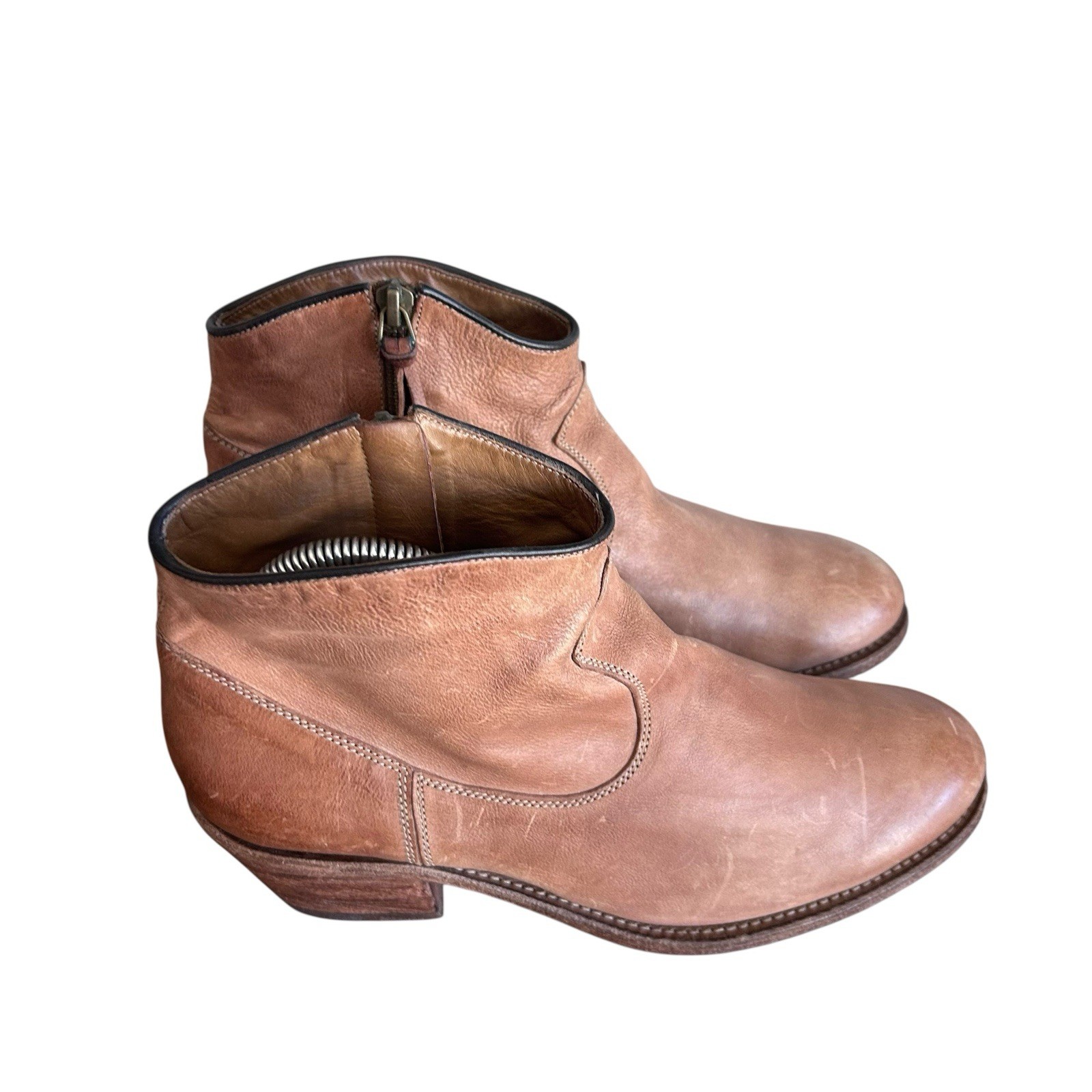 N.D.C. Made By Hand Boots Womens 39 / 8 Brown Leather Ankle Booties Block Heel