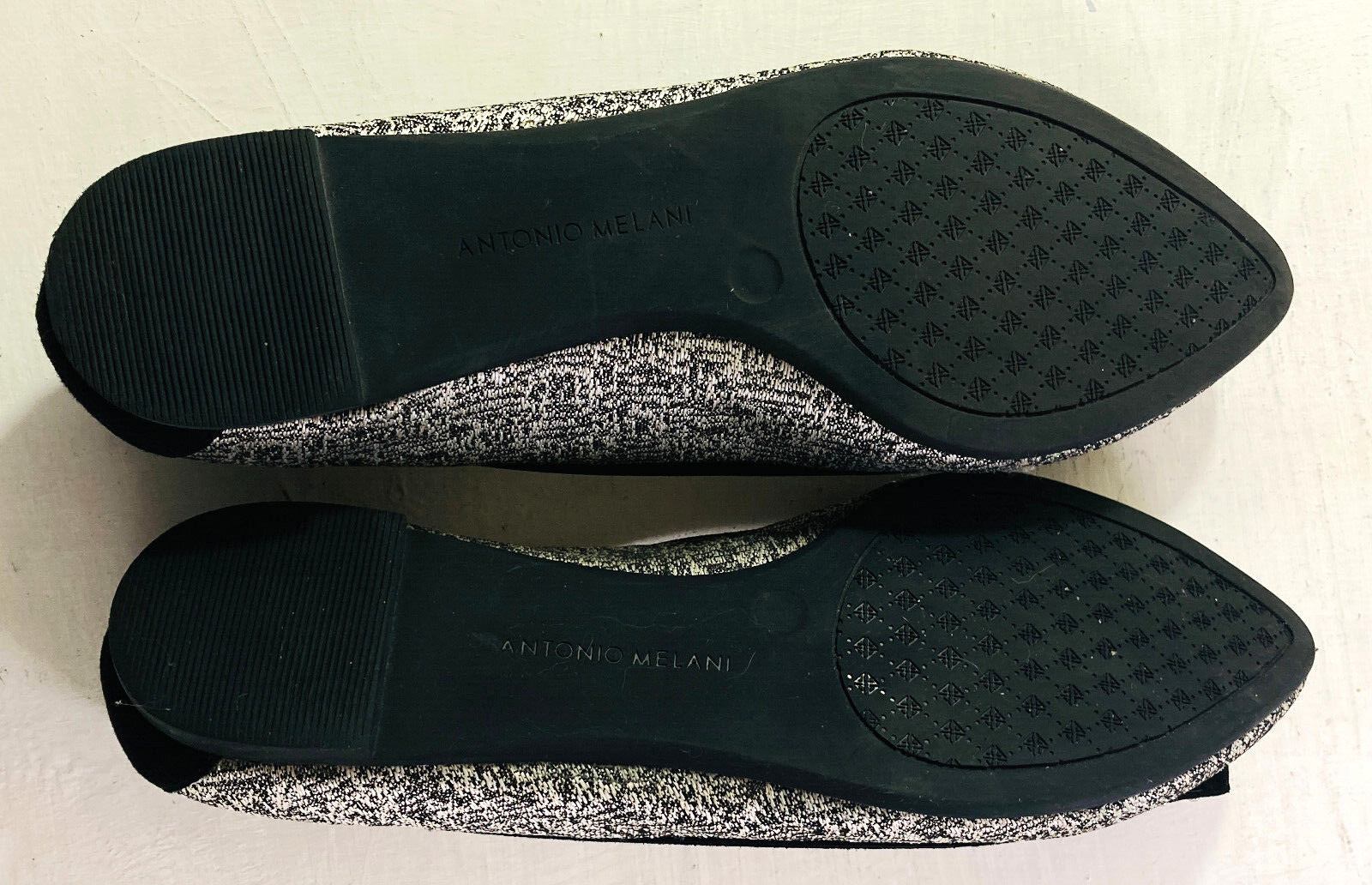 Antonio Melani Black & Silver Flats Silver Studs & Large Black Rhinestones Sz 9