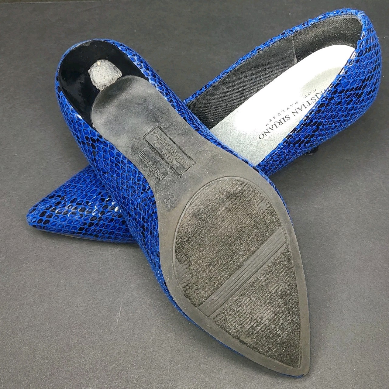 Christian Siriano Heels Womens 8.5 Blue Faux Snakeskin Pumps Pointed Toe Pumps