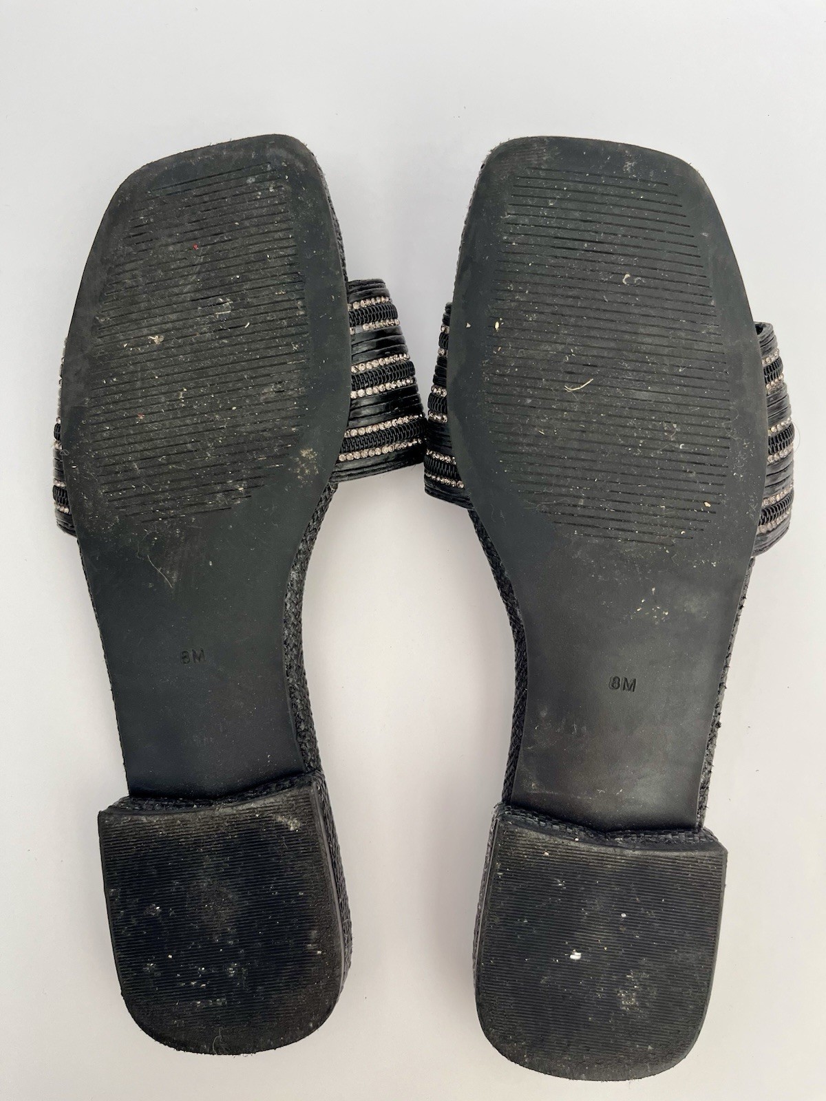 Steve Madden Black PU Leather & Raffia – Band Slide Sandals Women’s US 8 Slip-On