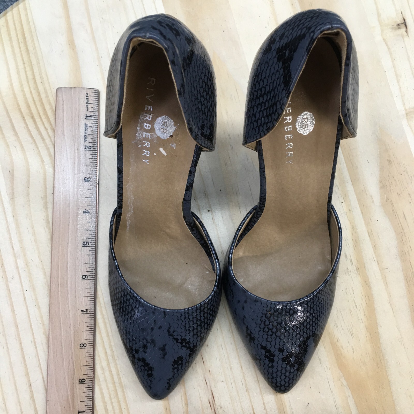 Riverberry Sandals Womens 9 D’orsay Pumps Gray Faux Leather Heeled Snakeskin