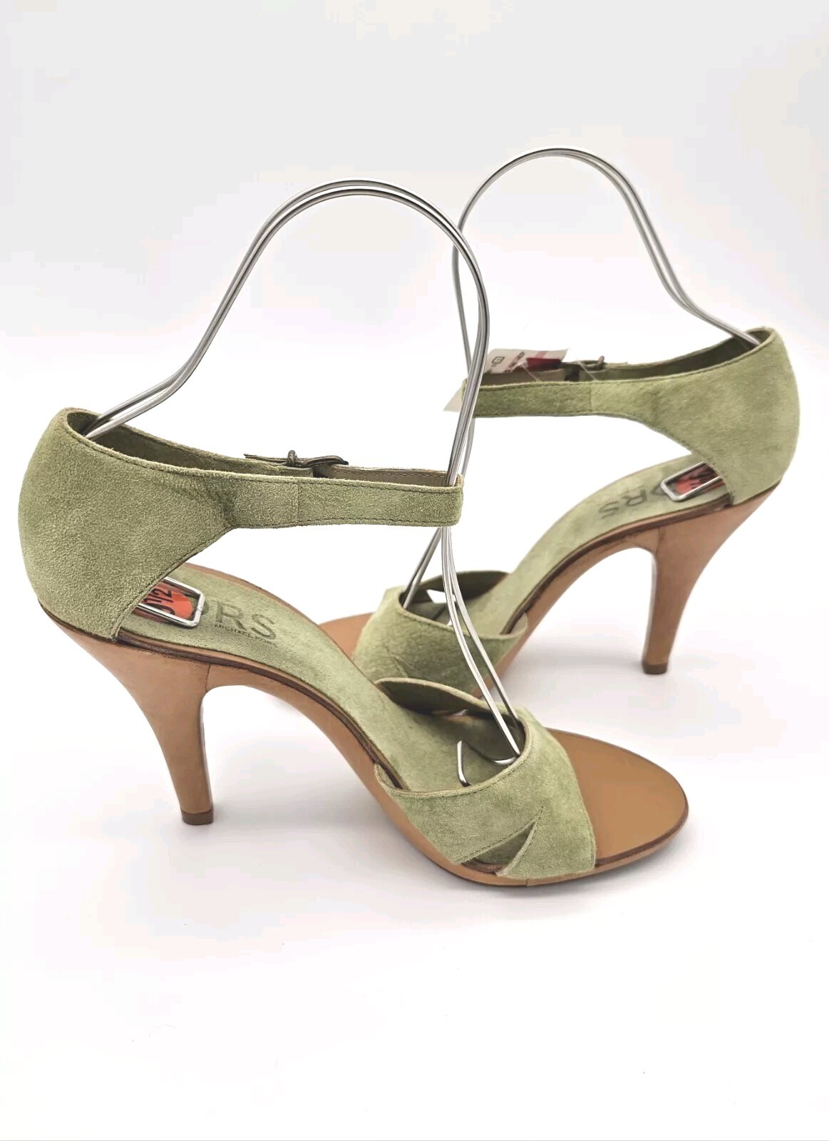 MICHAEL KORS Women’s ALL LEATHER Pear Green Suede Sandal Heels 9.5 Fits 9 NWT 🍐