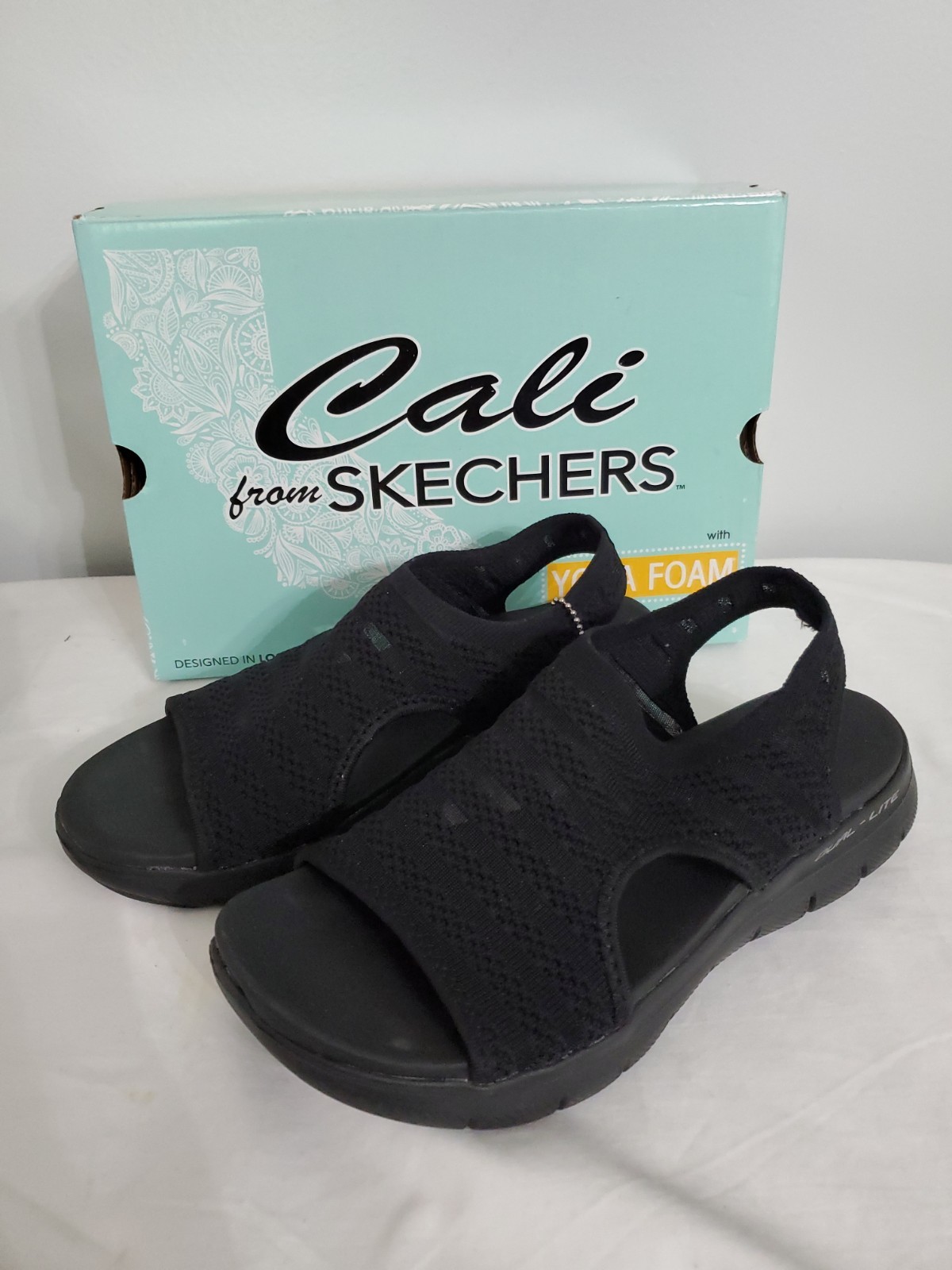 Cali From Skechers Black Yoga Foam Dula Lite Vegan Sandals 119271 Size 7 New…