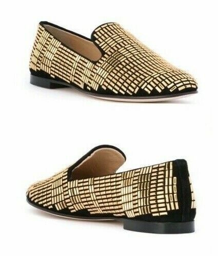 Giuseppe Zanotti Dalila Gold Studded Suede Smoking Flats Loafer US 6/ IT 36 $995