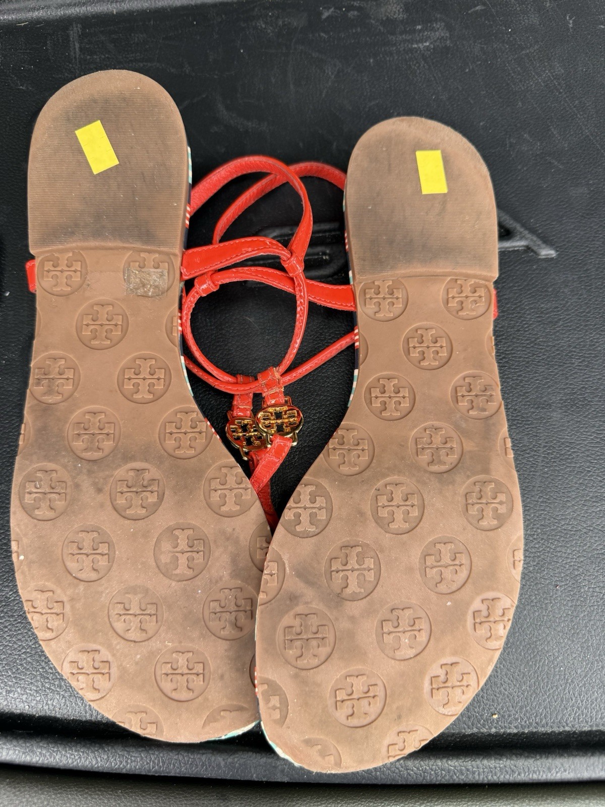 Tory Burch Womens Leather Thong Sandals Striped Orange Multicolor Logo US 8