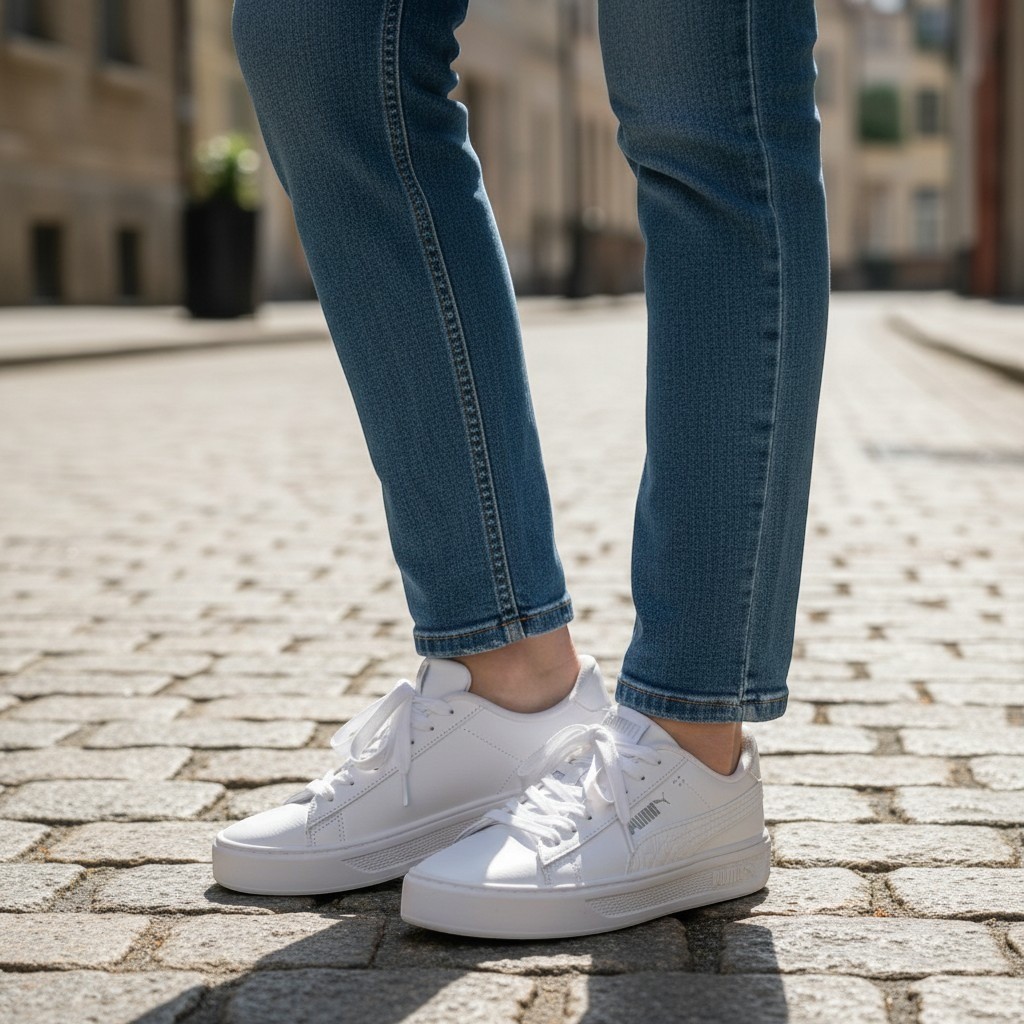 Puma Smash 3.0 L Floral White Leather Platform Sneakers 397578-01 Womens 7.5