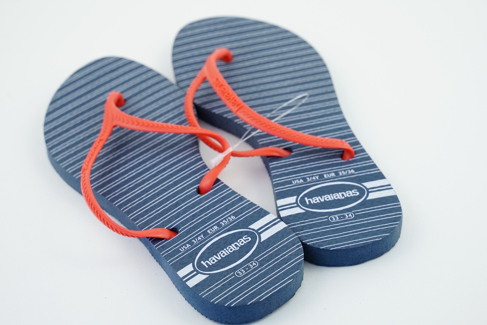 New! Red/Blue Stripes Havaianas USA 3/4Y Sandals EUR 35/36 (33/34)