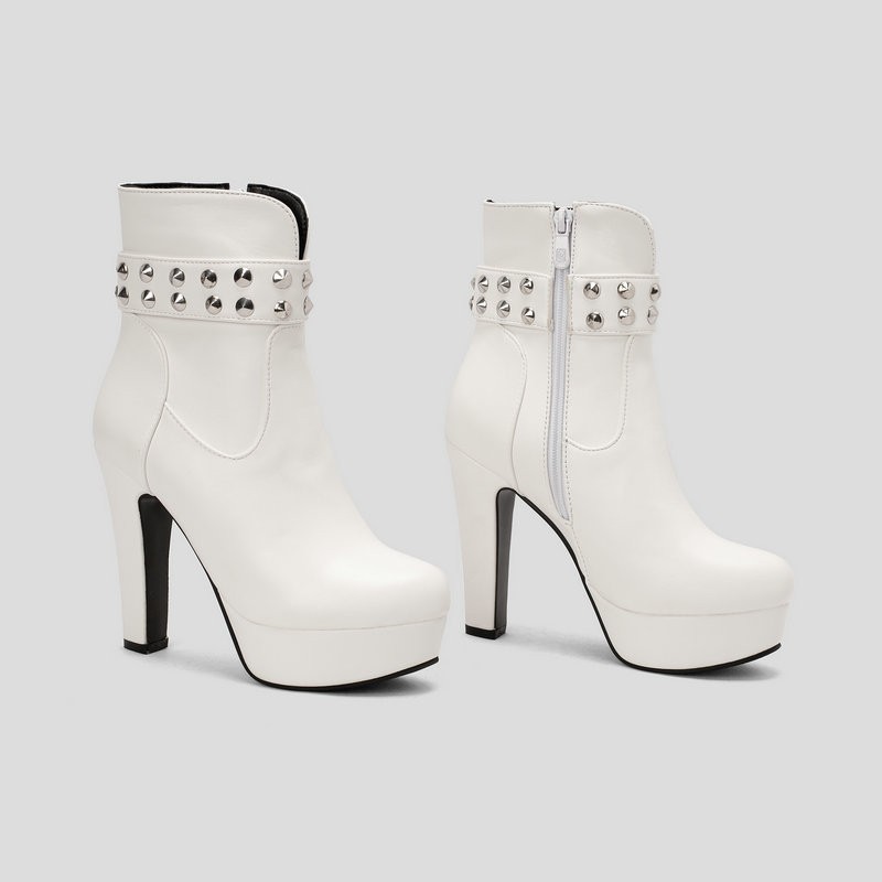 Womens Club Ankle Boots Block High Heels Platform Round Toe Zipper Rivets Shoes
