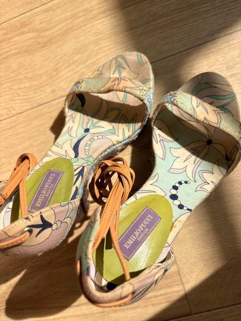 EMILIO PUCCI, sandals, blue heel, lace-up wedge sole, Multicolor, Geometric