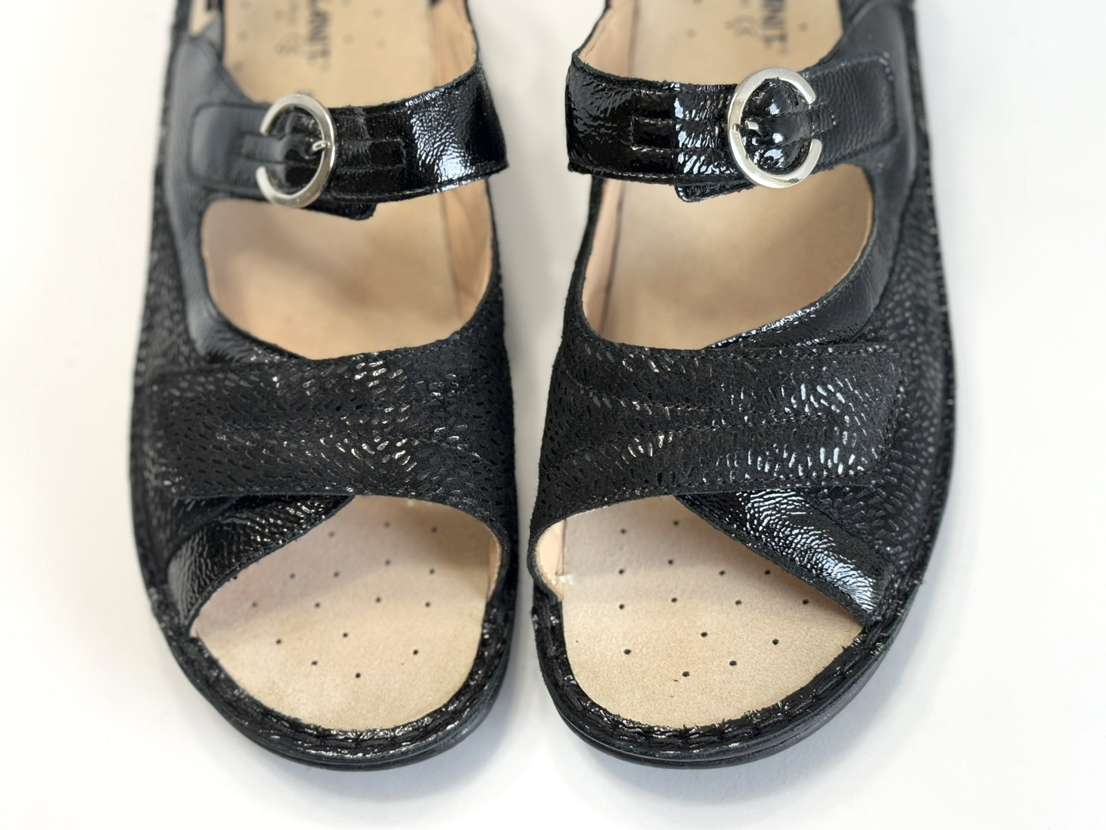 Ecosanit Womens Black Patent Leather Ankle Strap Comfort Sandals Italy Sz 42 /11