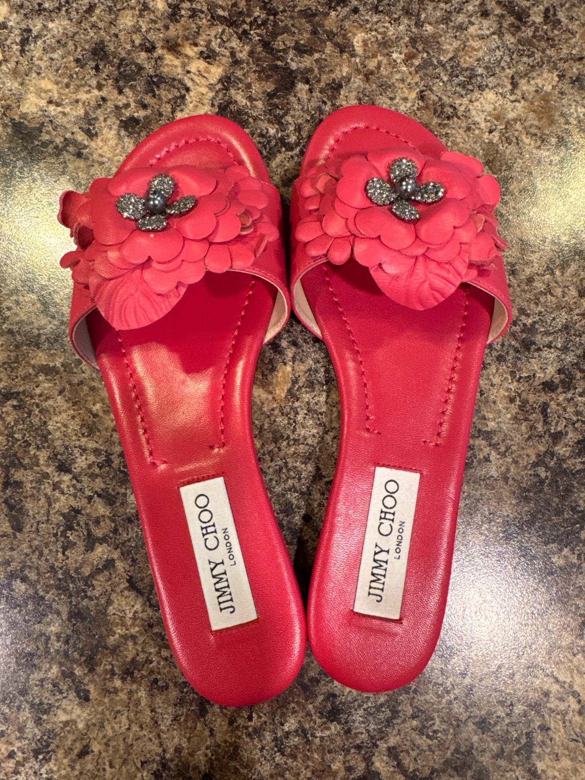 Jimmy Choo Sandals Neave Blossom Mules Flats Flower Slides Shoes 37.5 Floral