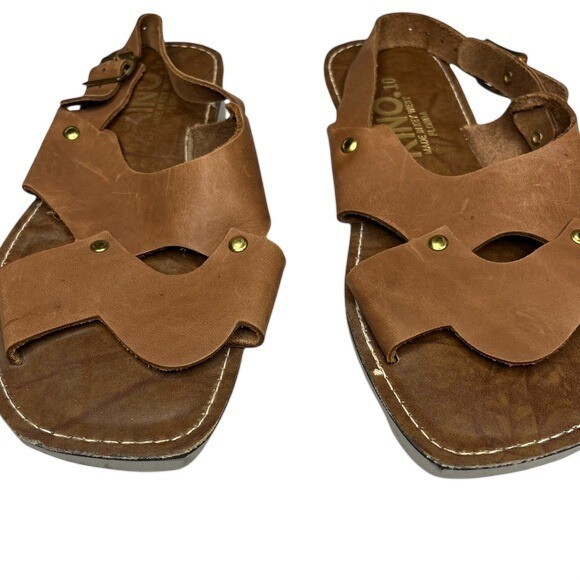 Kino Leather Sandals Womens Brown Adjustable Open Tow Slingback Handmade Size 10
