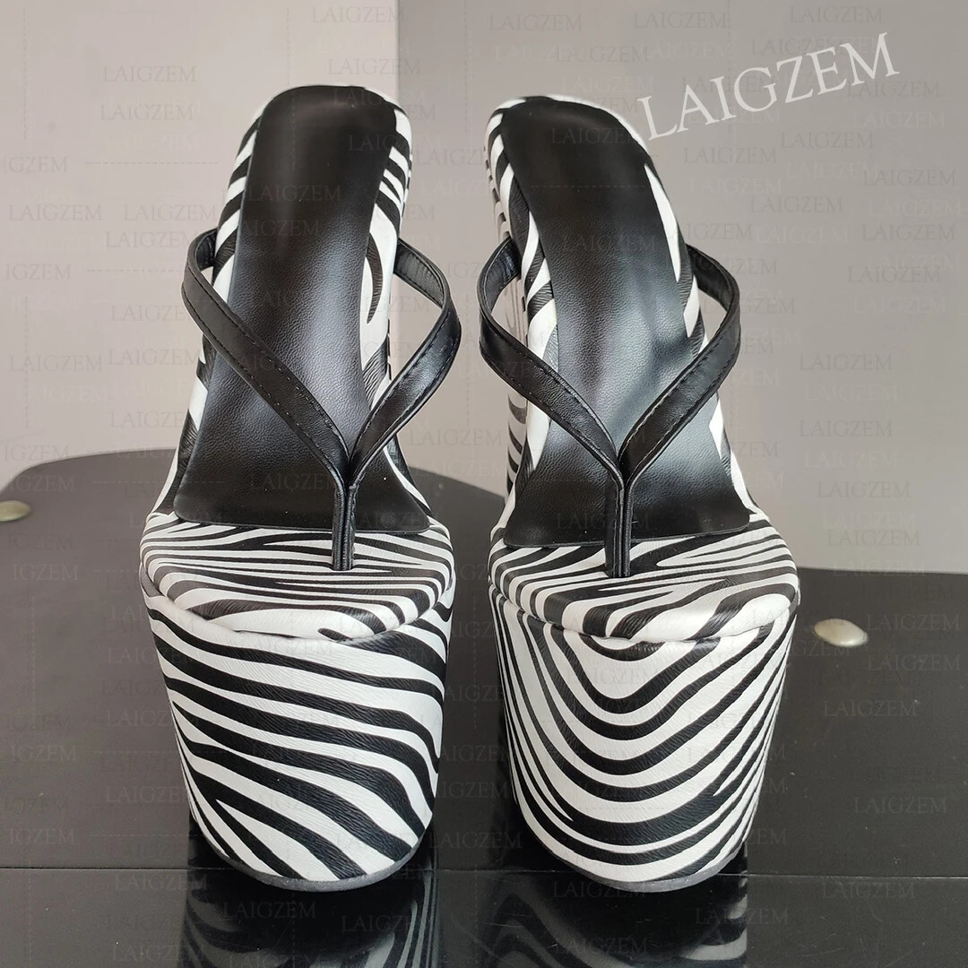 Women Platform Wedges High Heels Flip Flop 17CM High Heel Faux Leather Handmade