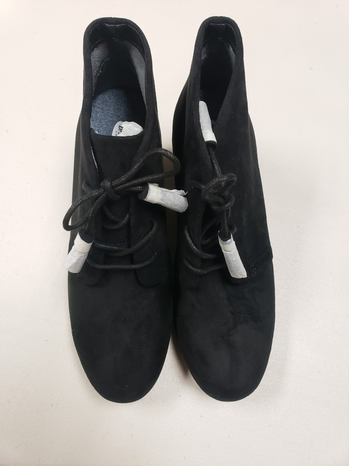Dr. Scholl’s Women’s Dakota Booties Black Microfiber Suede Tie Wedge Size 7.5 W