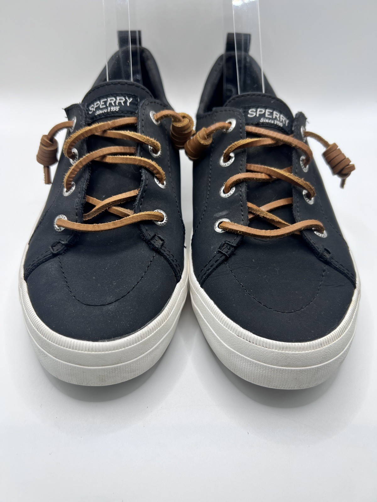 Sperry Pier Wave Dock Siders Women Size 7 Black Canvas Leather STS84642