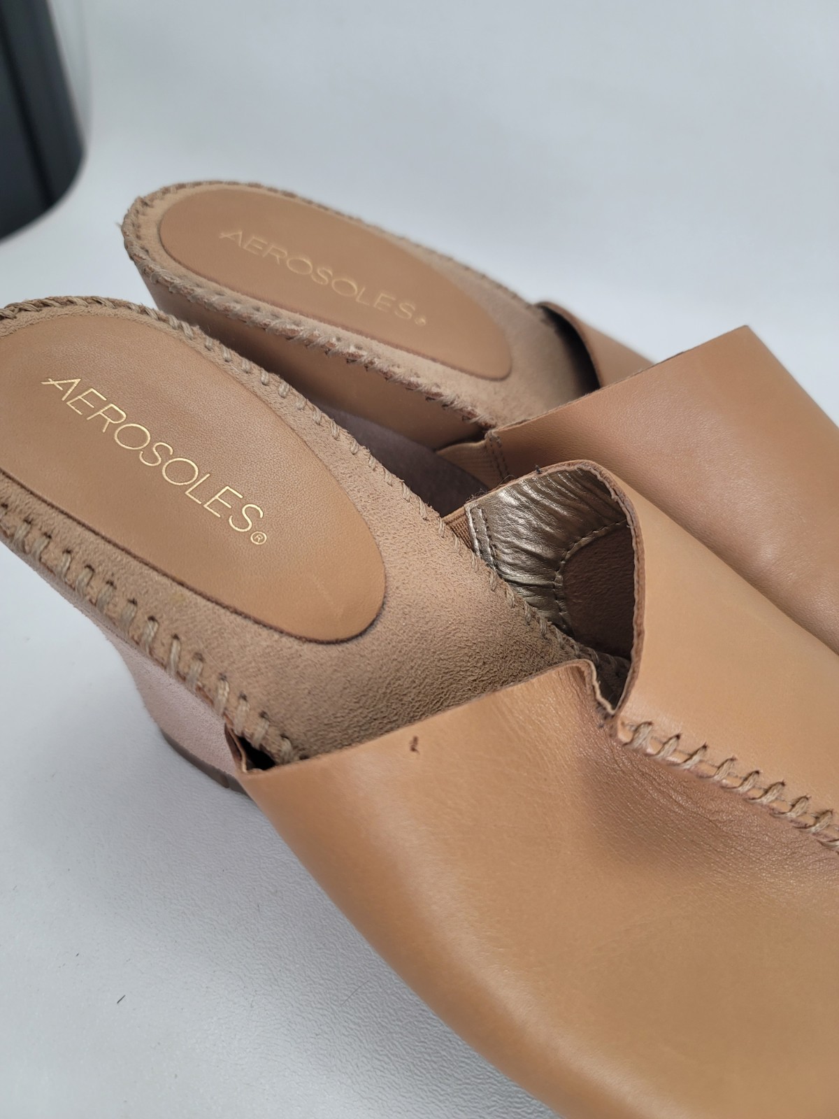 AEROSOLES Birthstone Leather Wedge Sandals Brown Size 9.5 Comfort Summer Slip On