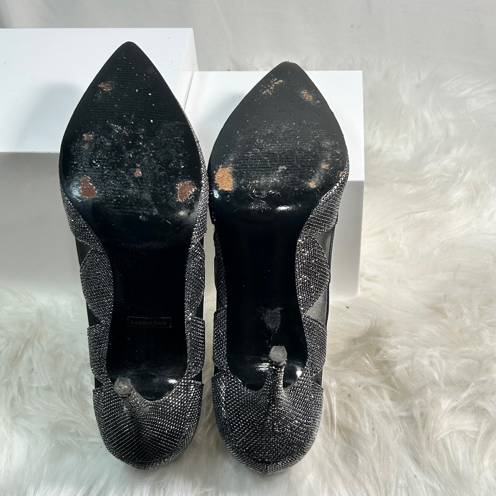 Adrianna Papell Women’s Black Sparkle Mesh Pointed Toe Stiletto Heels Shoes 9.5M