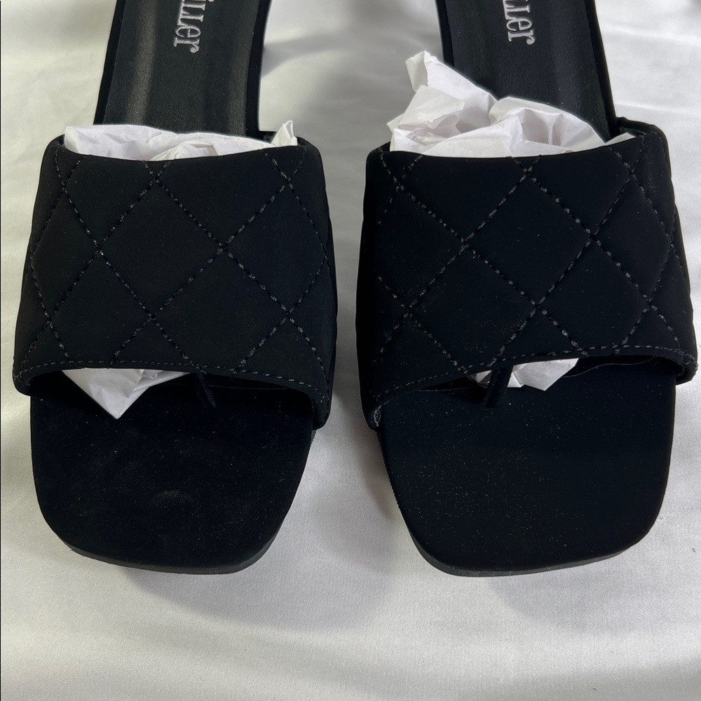 Olivia Miller Black Quilted Slide On Heels Women’s Size 8 New in Box Classy Chic