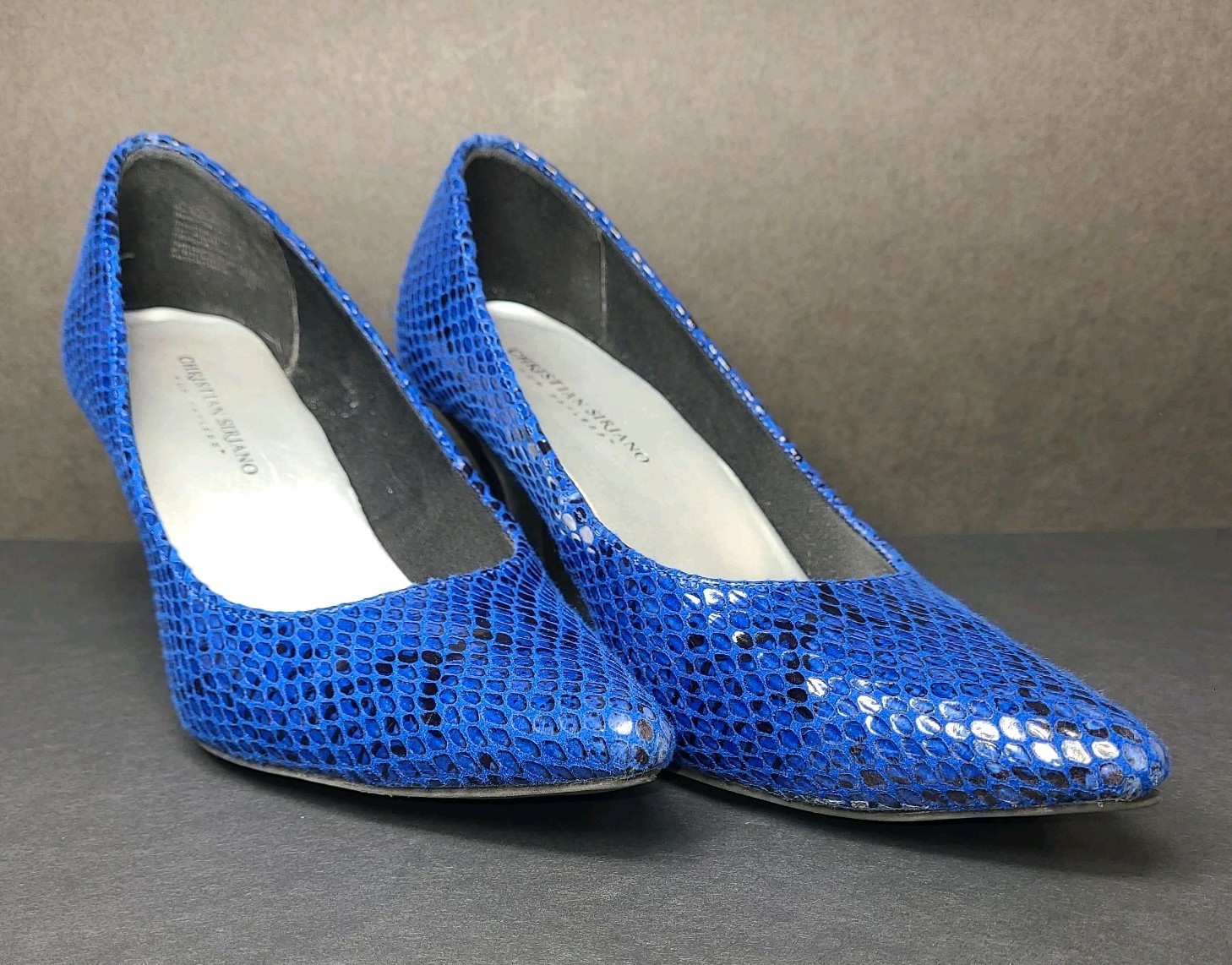 Christian Siriano Heels Womens 8.5 Blue Faux Snakeskin Pumps Pointed Toe Pumps